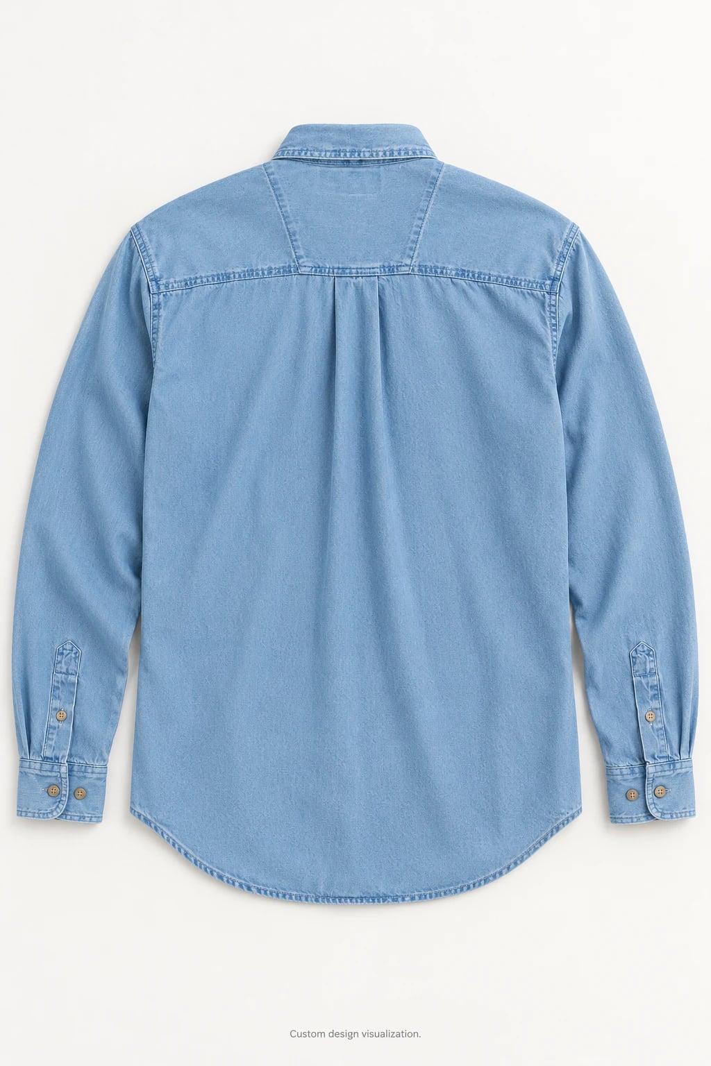 Camisa vaquera azul claro de hombre con cuello abotonado — espalda — visualización del diseño
