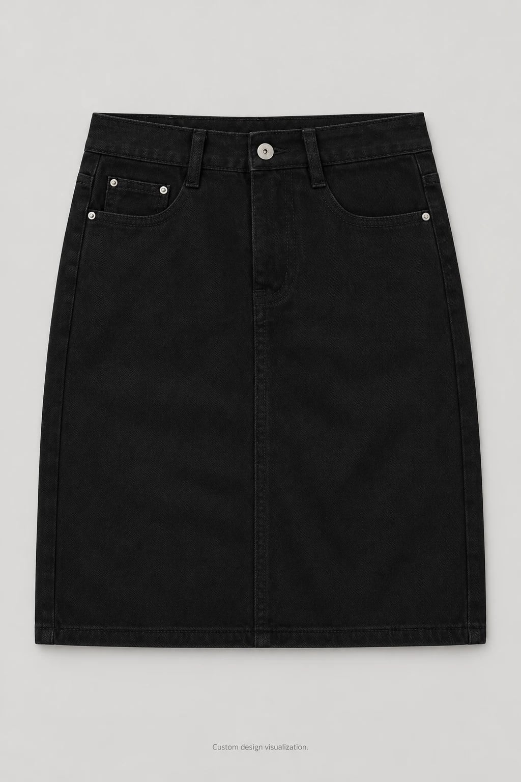 Custom Women's Black Five-Pocket Denim Skirt — front — custom design visualization