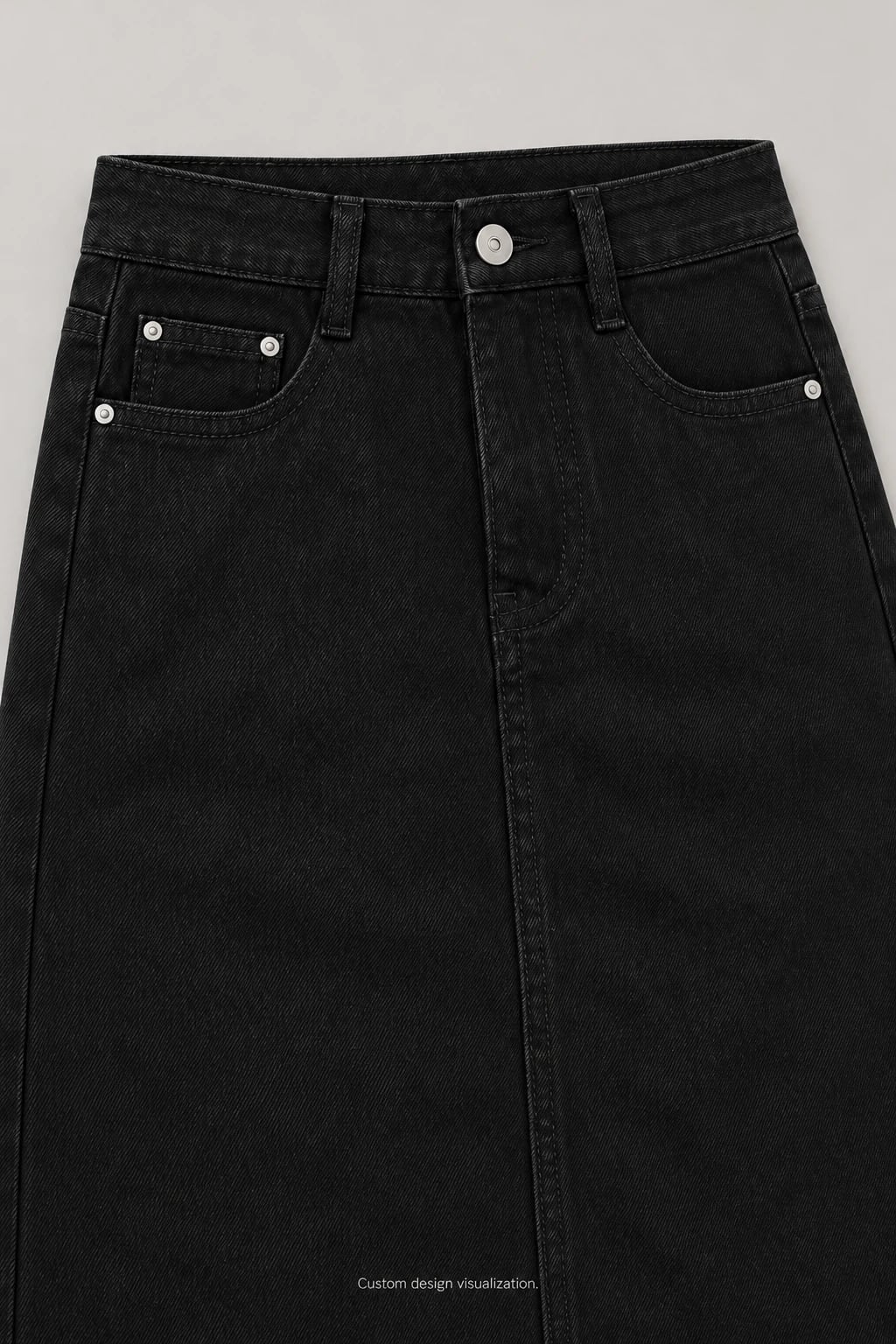 Custom Women's Black Five-Pocket Denim Skirt — detail — custom design visualization
