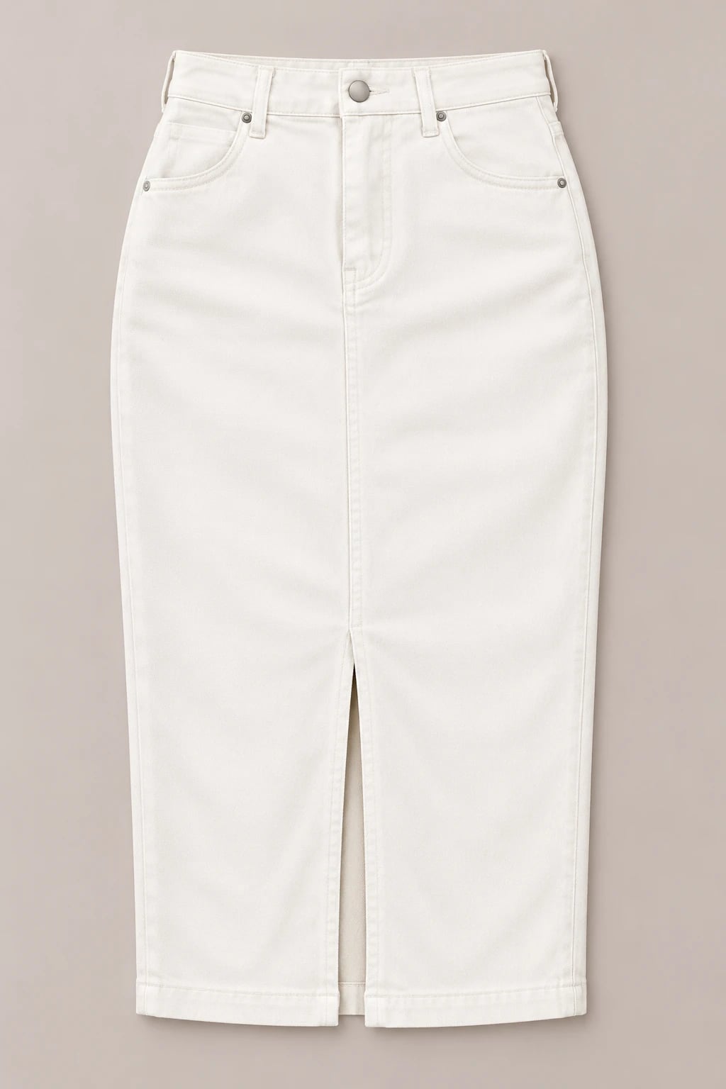 Custom Women's Cream Front-Slit Denim Midi Skirt — front — custom design visualization