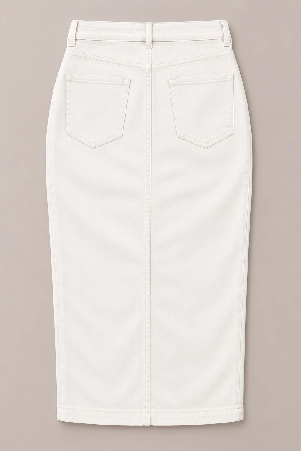 Custom Women's Cream Front-Slit Denim Midi Skirt — back — custom design visualization