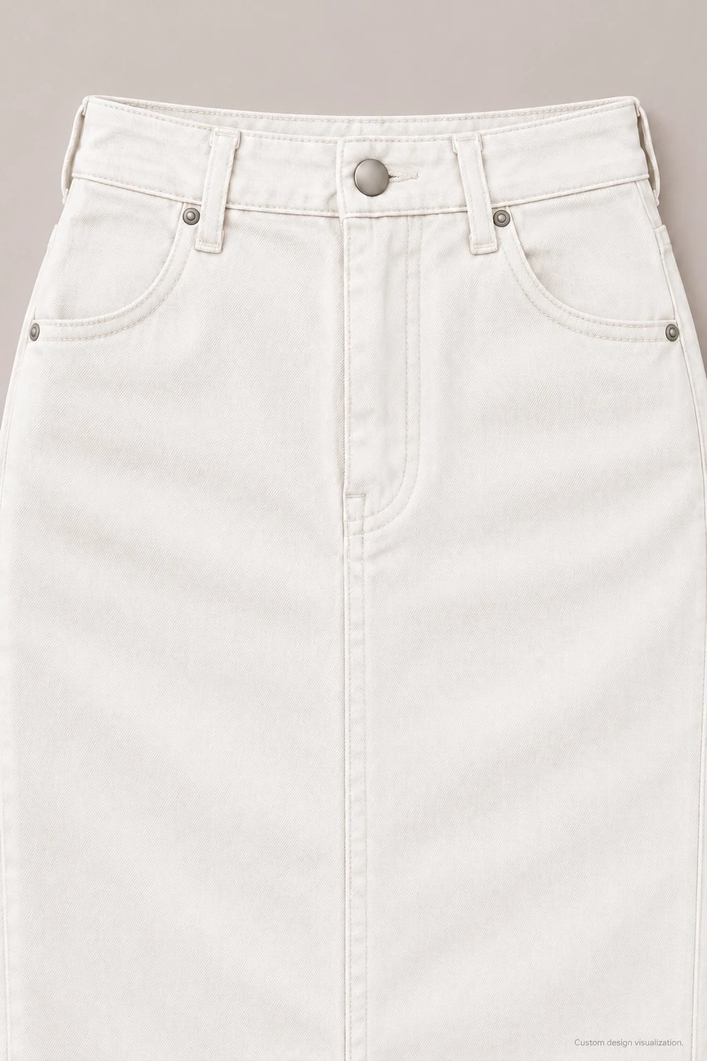 Custom Women's Cream Front-Slit Denim Midi Skirt — detail — custom design visualization