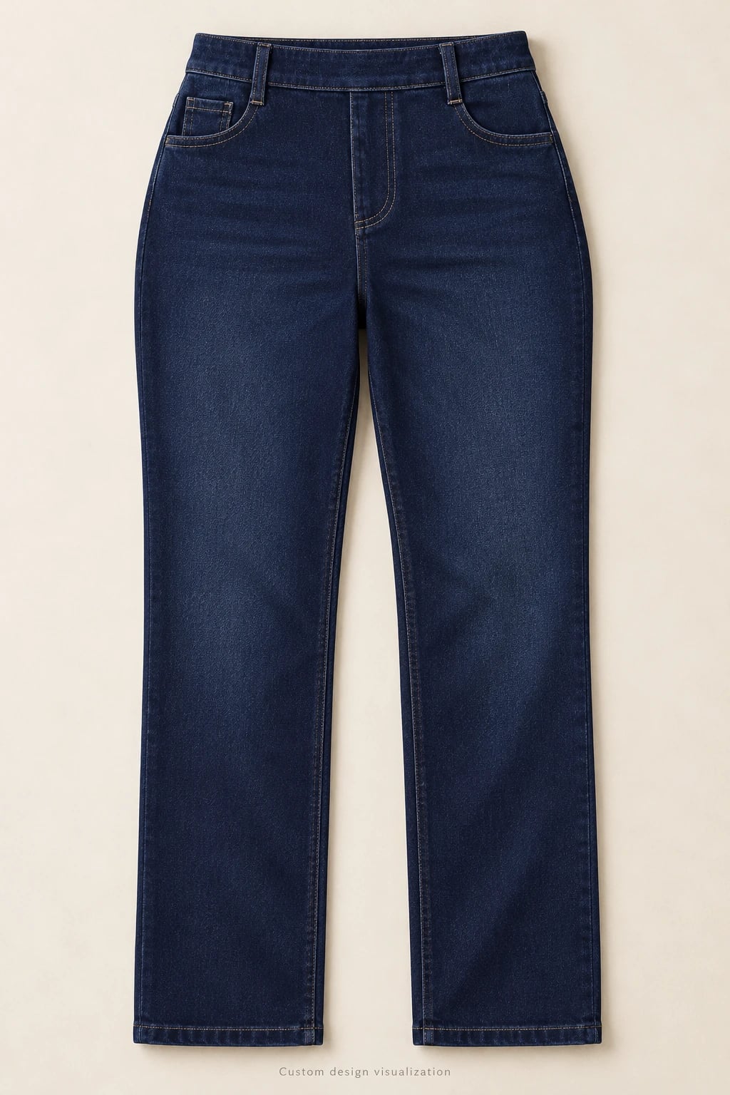 Custom Women's Curvy Pull-On Straight Indigo Jeans — front — custom design visualization