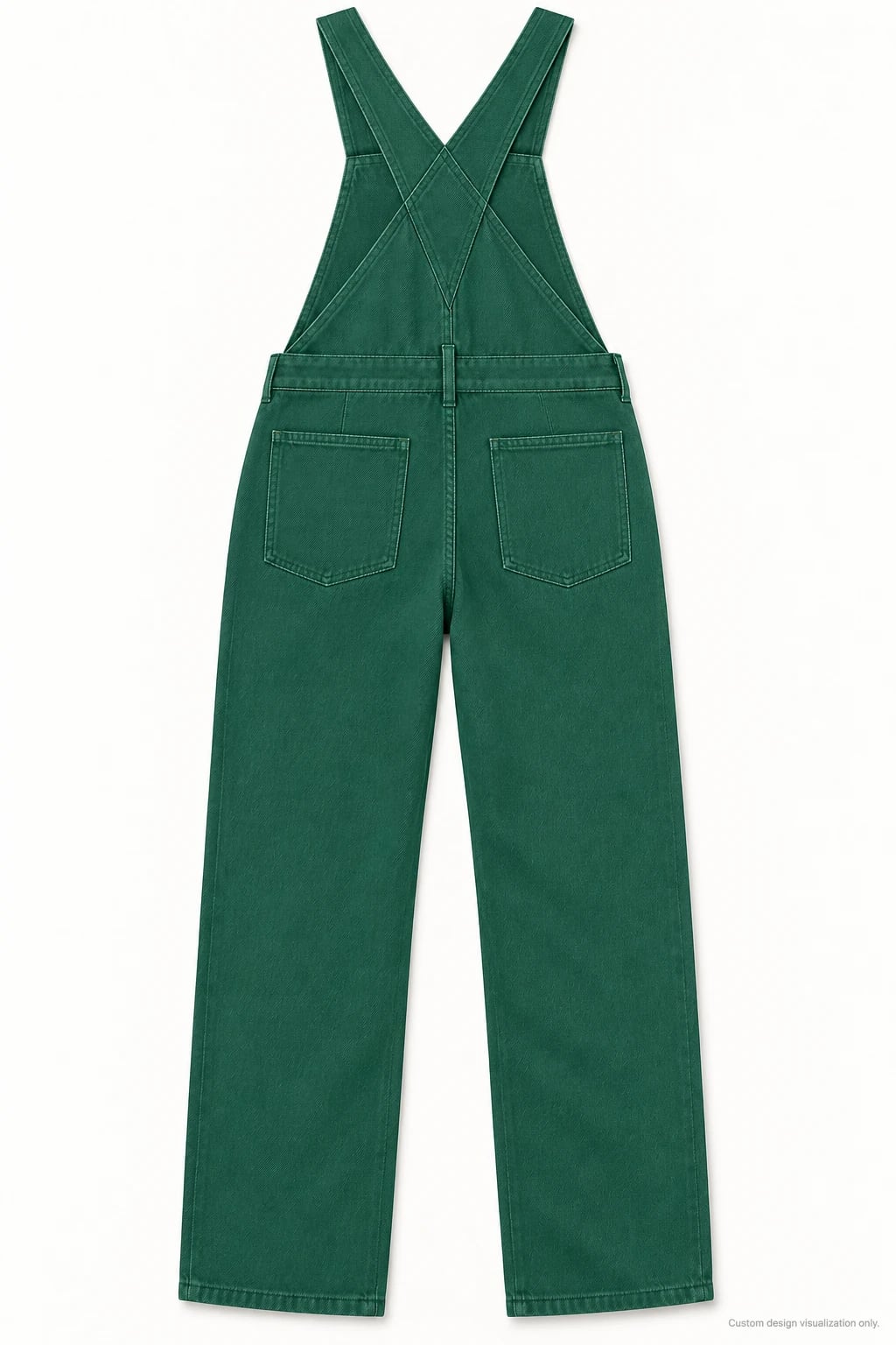 Peto vaquero verde oscuro de mujer personalizado — espalda — visualización del diseño