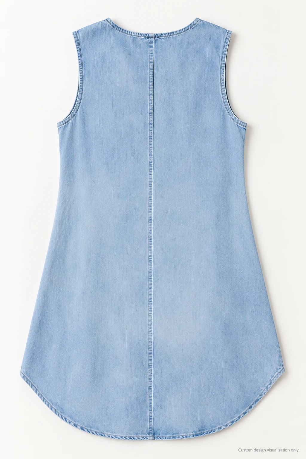 Vestido denim azul claro sin mangas personalizado — espalda — visualización del diseño