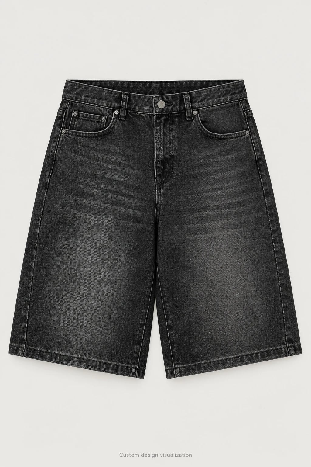 Custom Men's Washed Black Wide-Leg Denim Shorts — front — custom design visualization