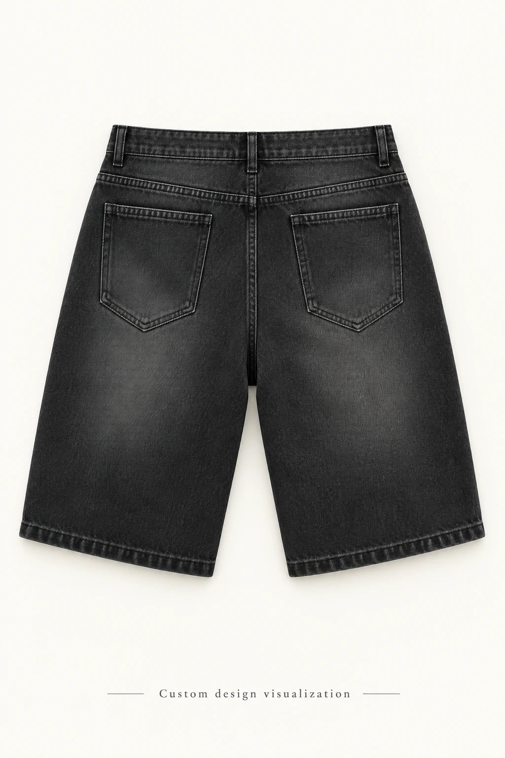 Custom Men's Washed Black Wide-Leg Denim Shorts — back — custom design visualization