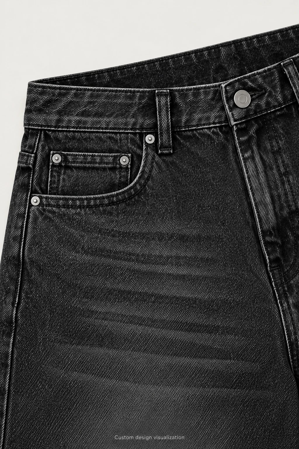 Custom Men's Washed Black Wide-Leg Denim Shorts — detail — custom design visualization