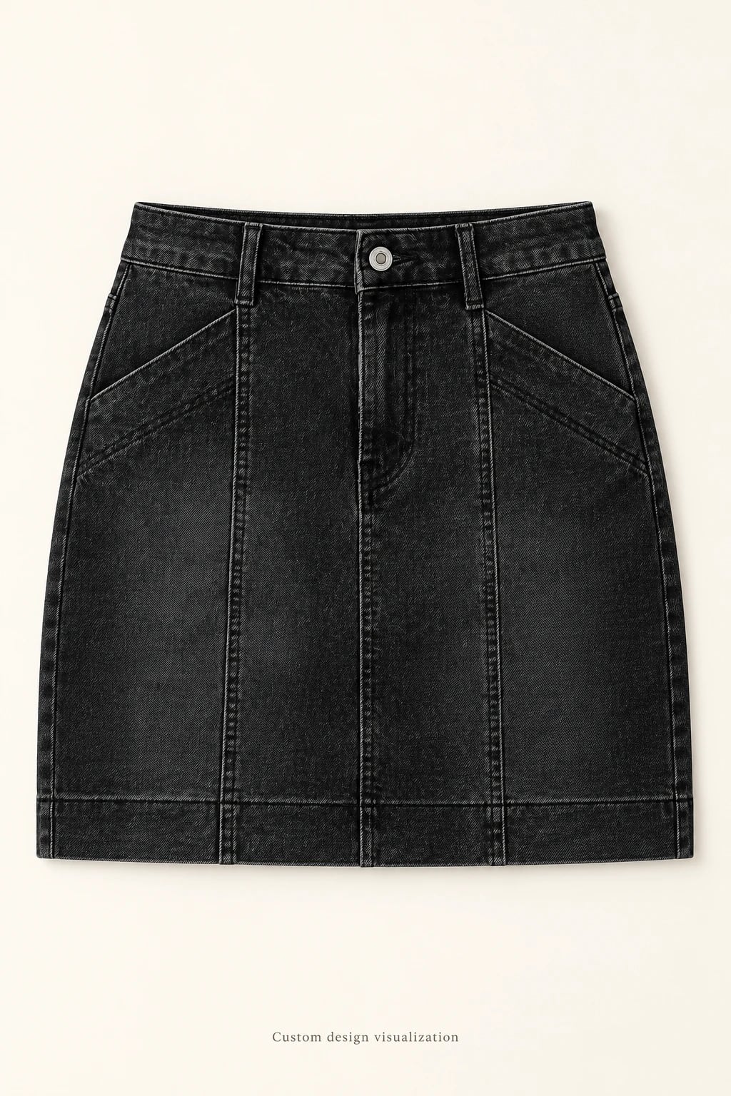 Custom Women's Black Panel-Seam Denim Mini Skirt — front — custom design visualization