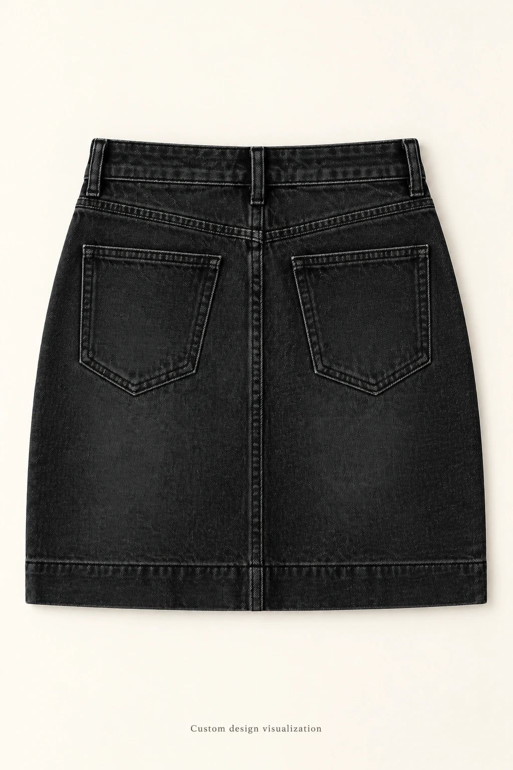 Custom Women's Black Panel-Seam Denim Mini Skirt — back — custom design visualization