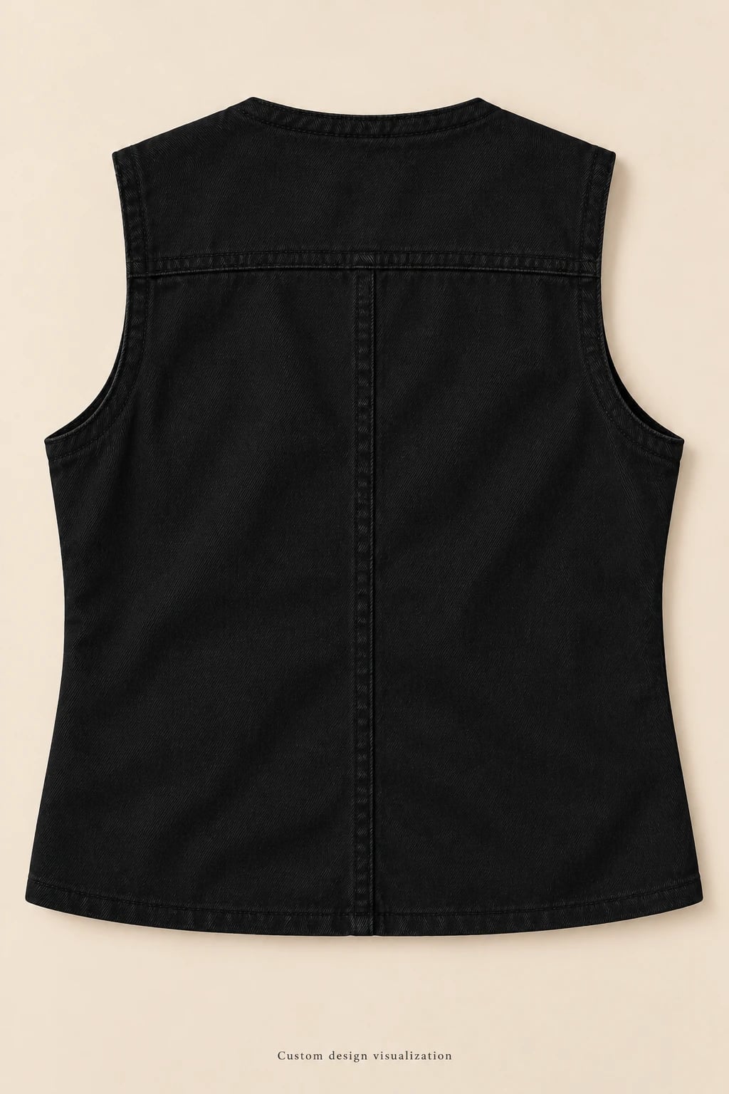 Custom Women's Black V-Neck Denim Vest — back — custom design visualization