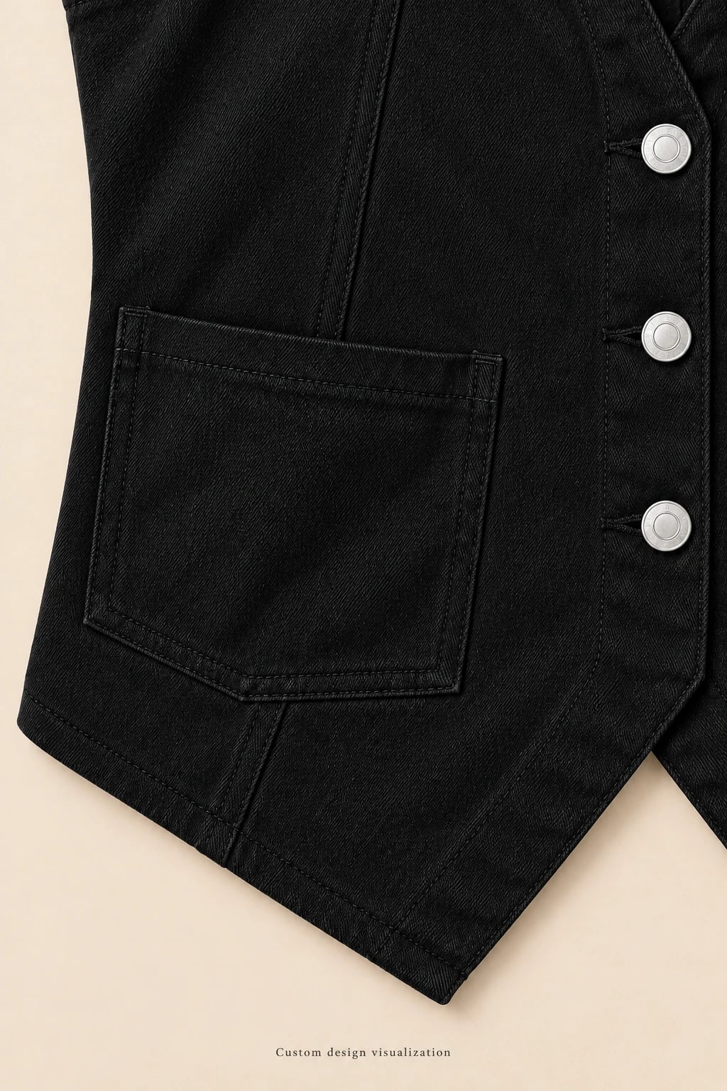 Custom Women's Black V-Neck Denim Vest — detail — custom design visualization