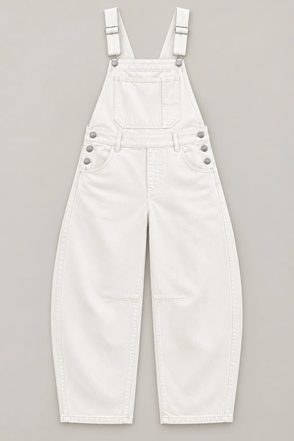 Custom Women’s Cream White Barrel-Leg Denim Overalls — front — custom design visualization