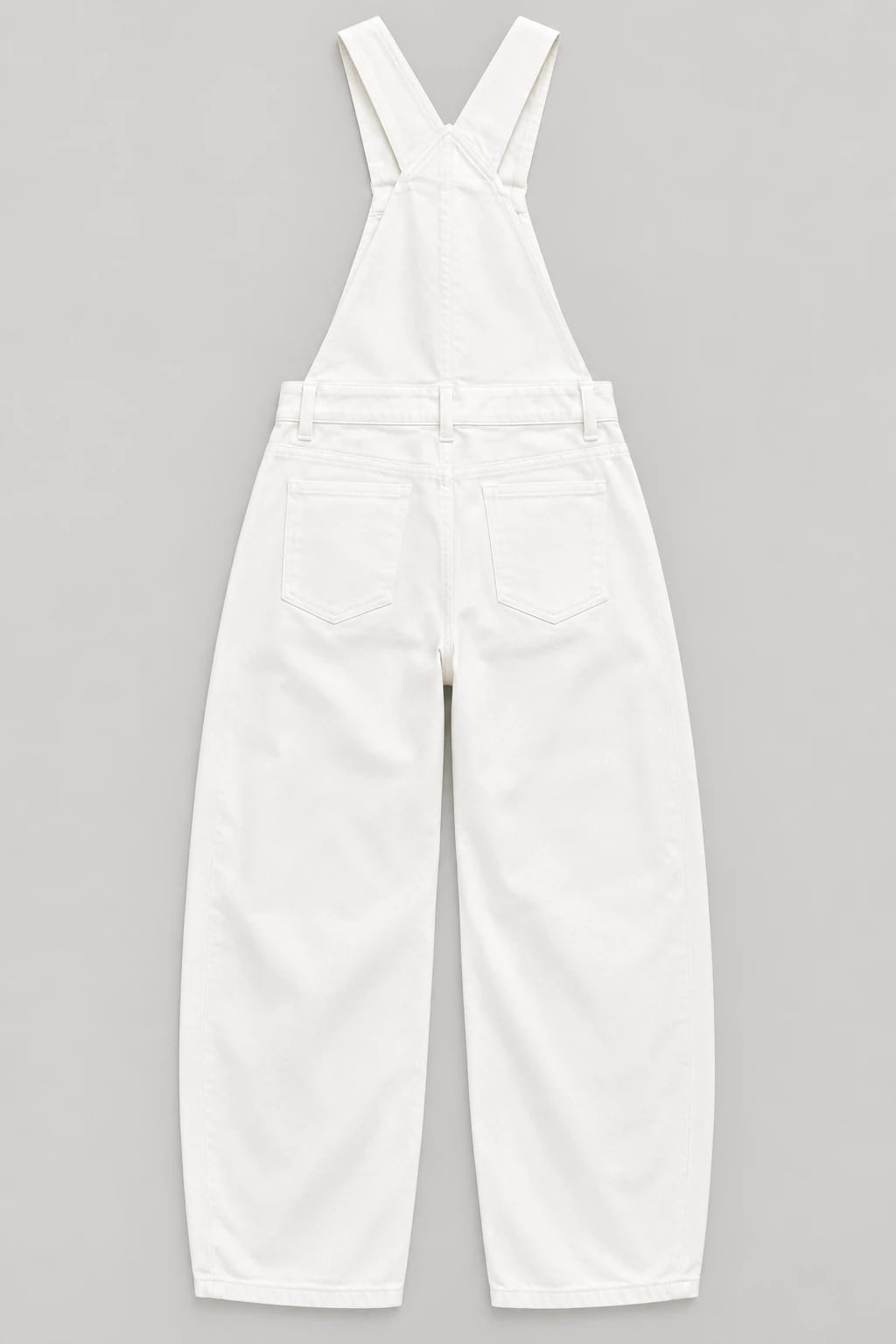 Custom Women’s Cream White Barrel-Leg Denim Overalls — back — custom design visualization