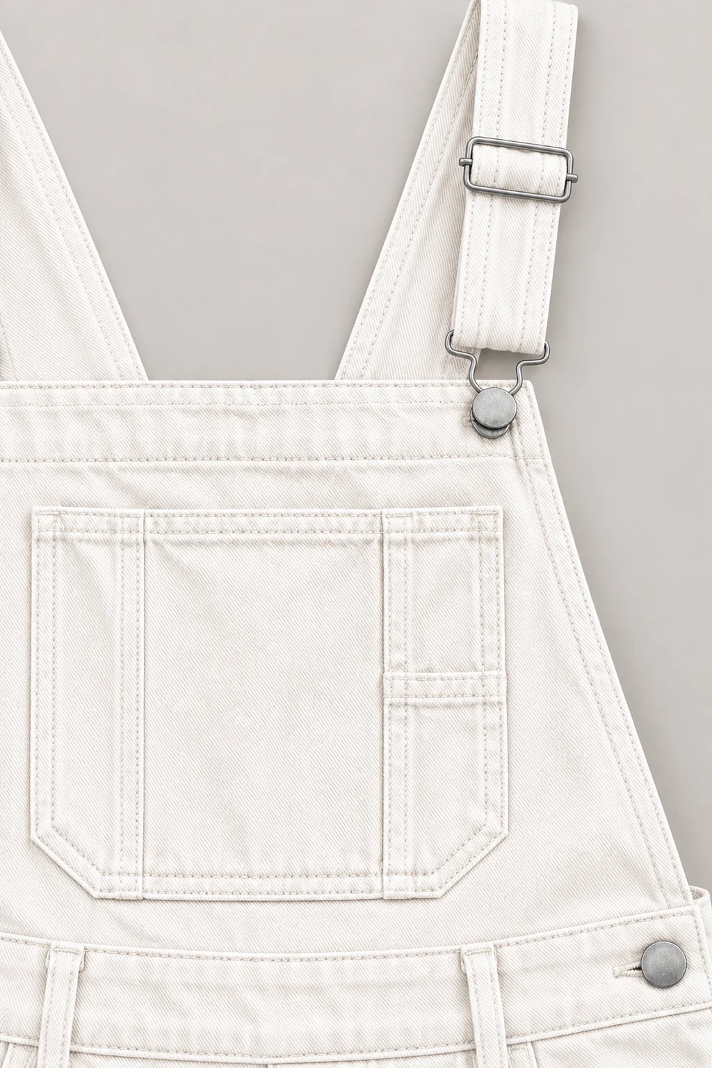 Custom Women’s Cream White Barrel-Leg Denim Overalls — detail — custom design visualization
