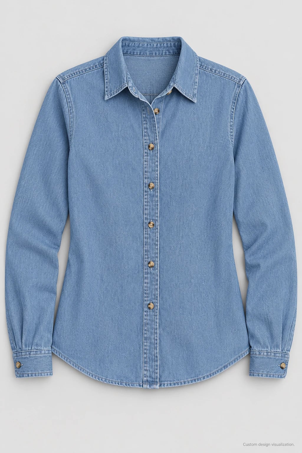 Custom Women's Faded Blue Pocketless Denim Shirt — front — custom design visualization