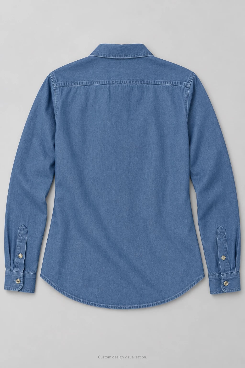 Custom Women's Faded Blue Pocketless Denim Shirt — back — custom design visualization