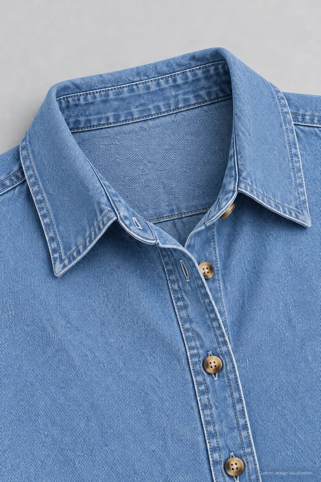 Custom Women's Faded Blue Pocketless Denim Shirt — detail — custom design visualization
