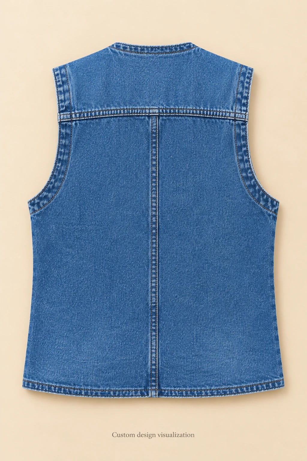 Custom Women's Medium-blue V-Neck Denim Vest — back — custom design visualization