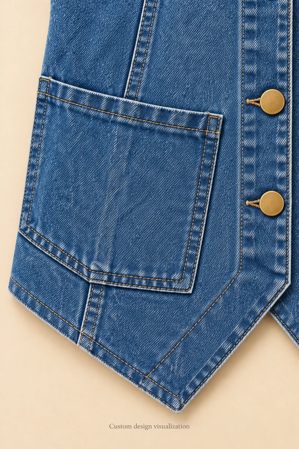 Custom Women's Medium-blue V-Neck Denim Vest — detail — custom design visualization