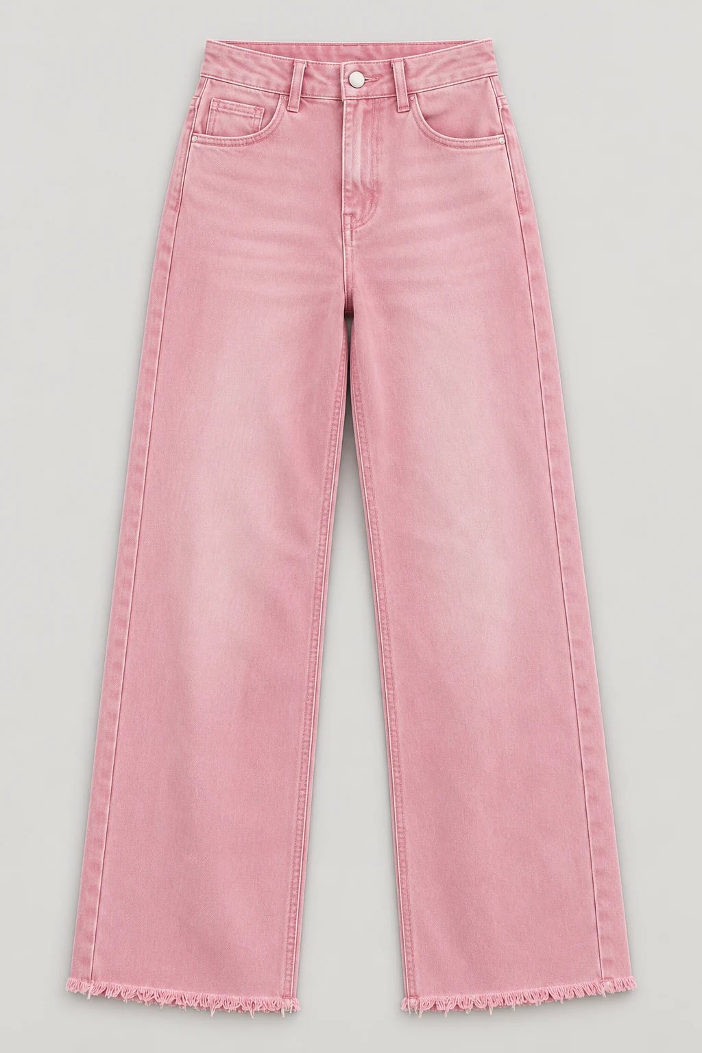 Custom Women’s Pink High-Waist Raw-Hem Wide-Leg Jeans — front — custom design visualization