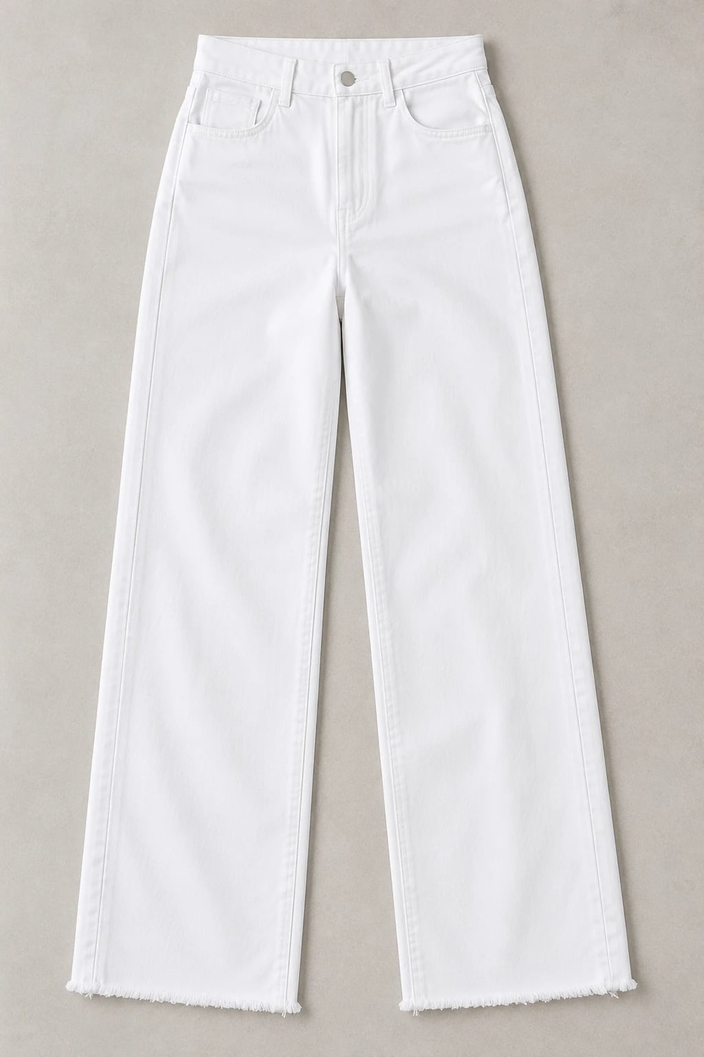 Custom Women’s White High-Waist Raw-Hem Wide-Leg Jeans — front — custom design visualization