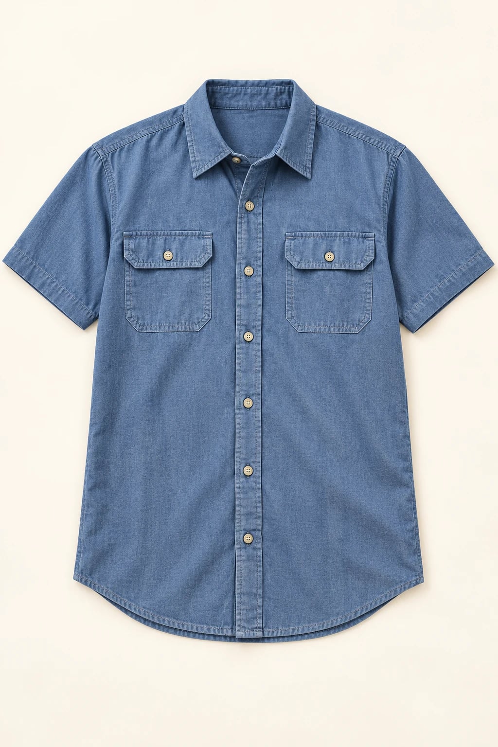 Custom Men's Blue Short Sleeve Double Pocket Shirt — front — custom design visualization