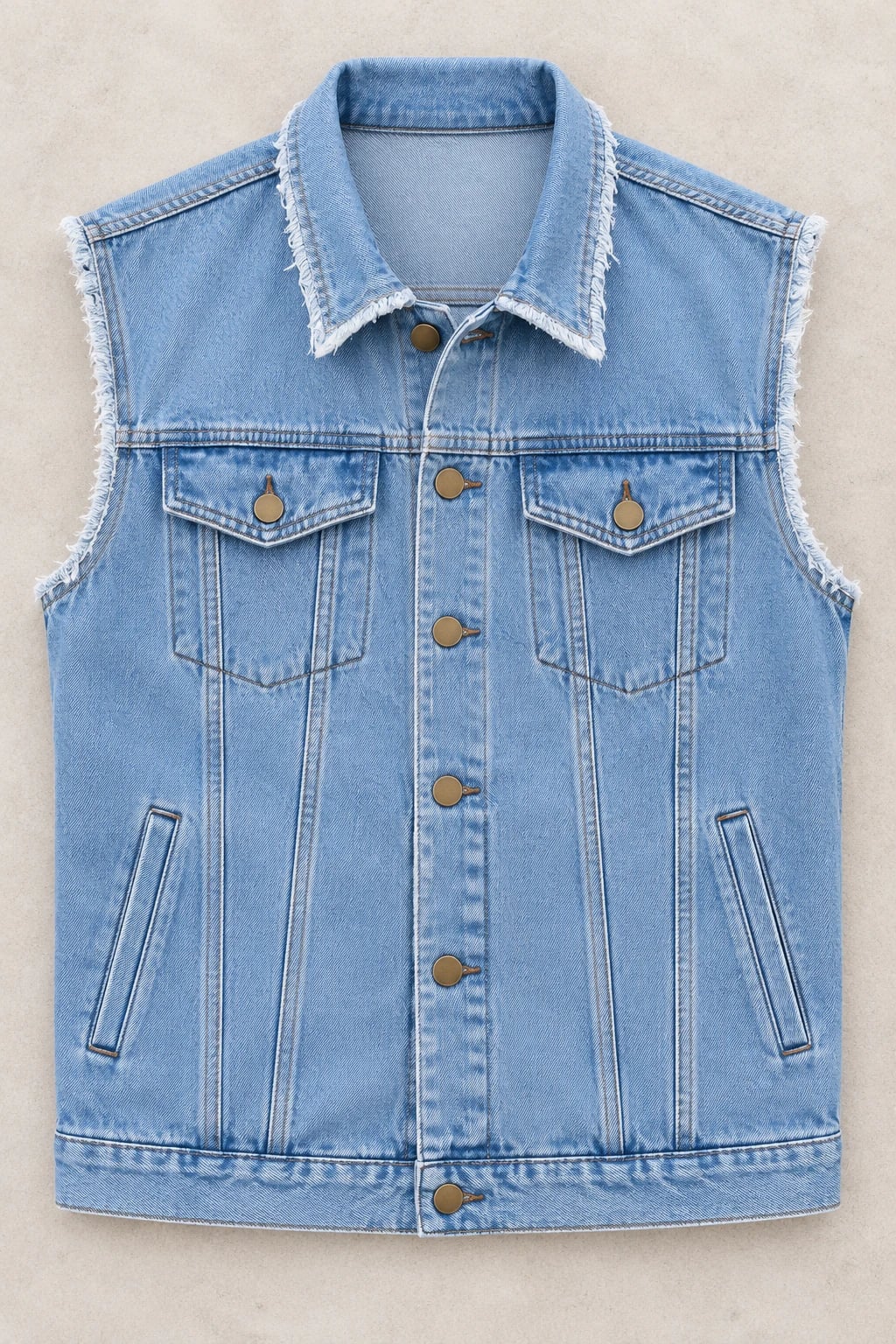 Custom Men's Light Blue Washed Denim Vest — front — custom design visualization