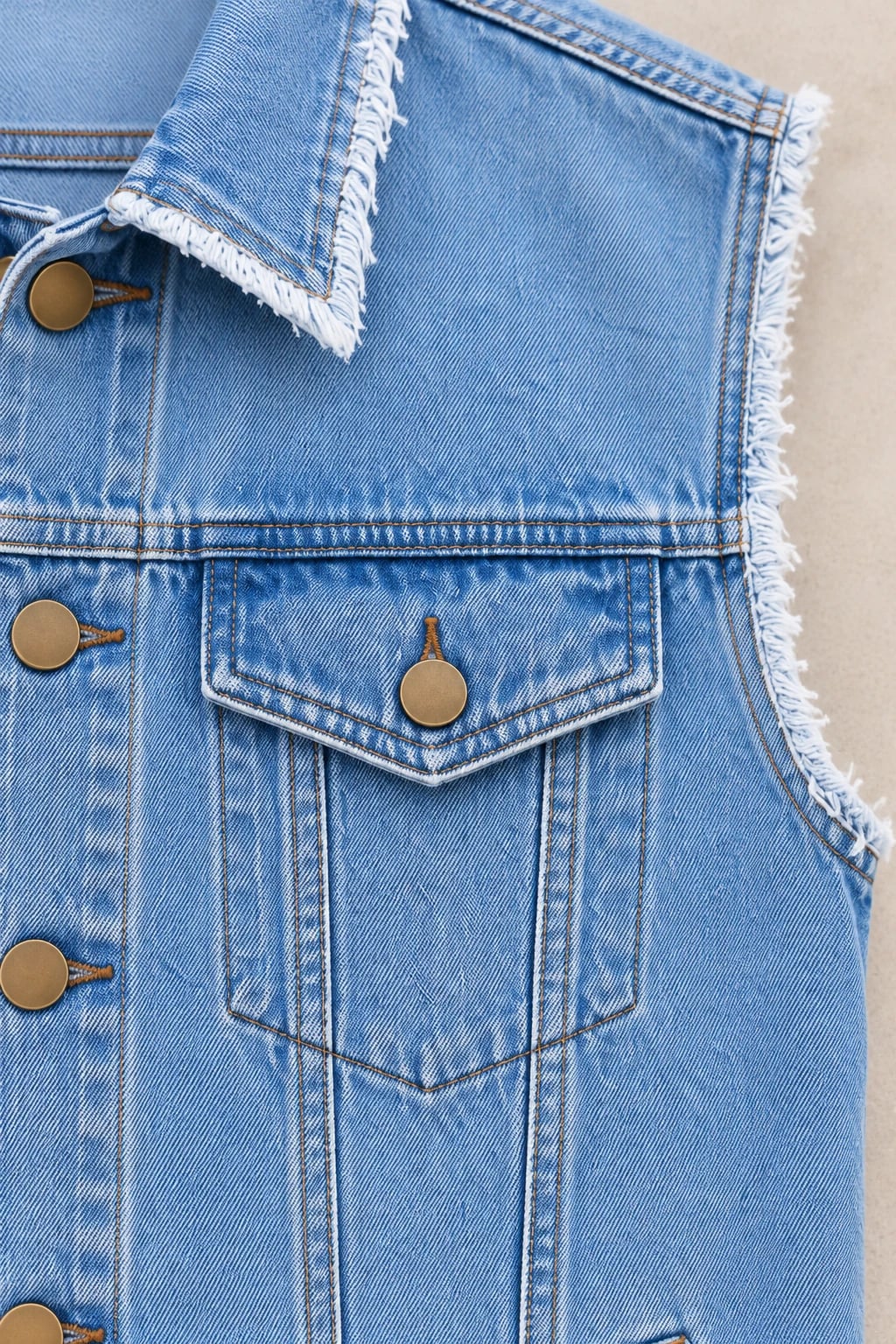 Custom Men's Light Blue Washed Denim Vest — detail — custom design visualization