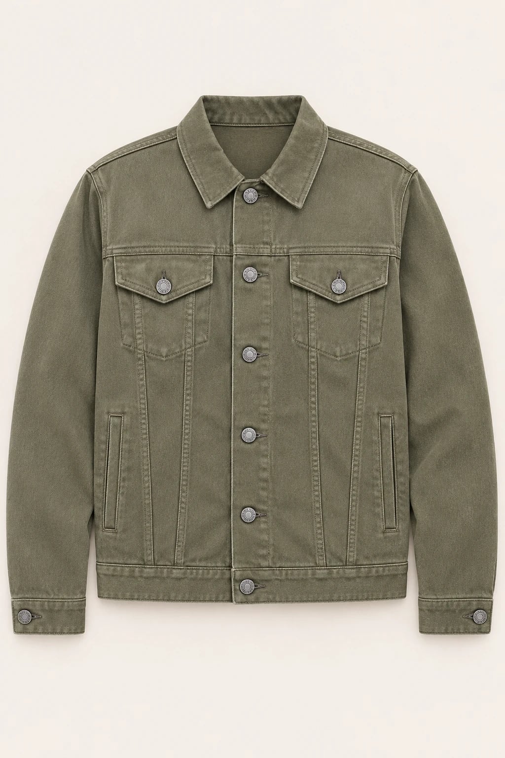 Custom Men's Olive Flap-Pocket Denim Jacket — front — custom design visualization