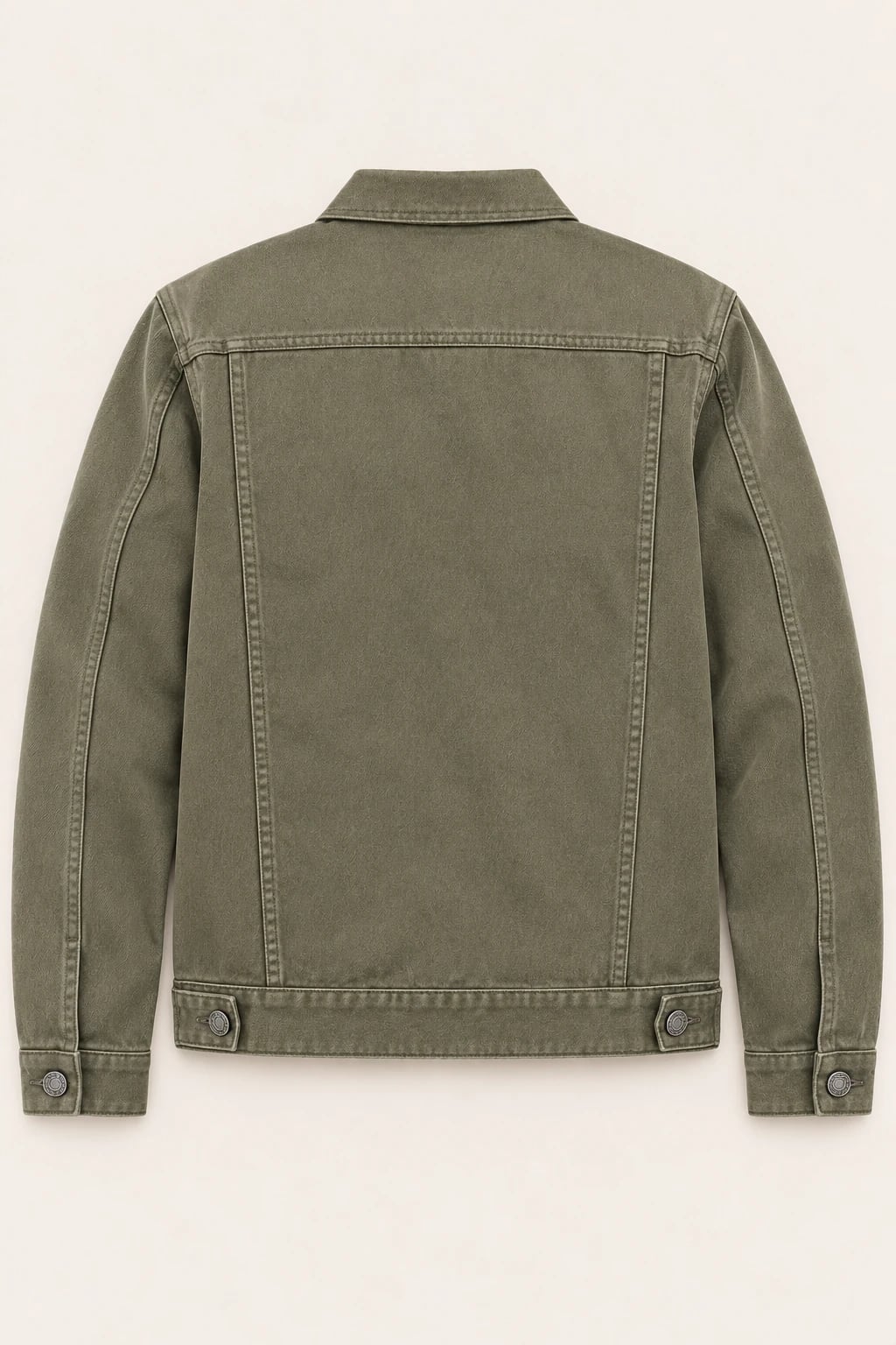 Custom Men's Olive Flap-Pocket Denim Jacket — back — custom design visualization