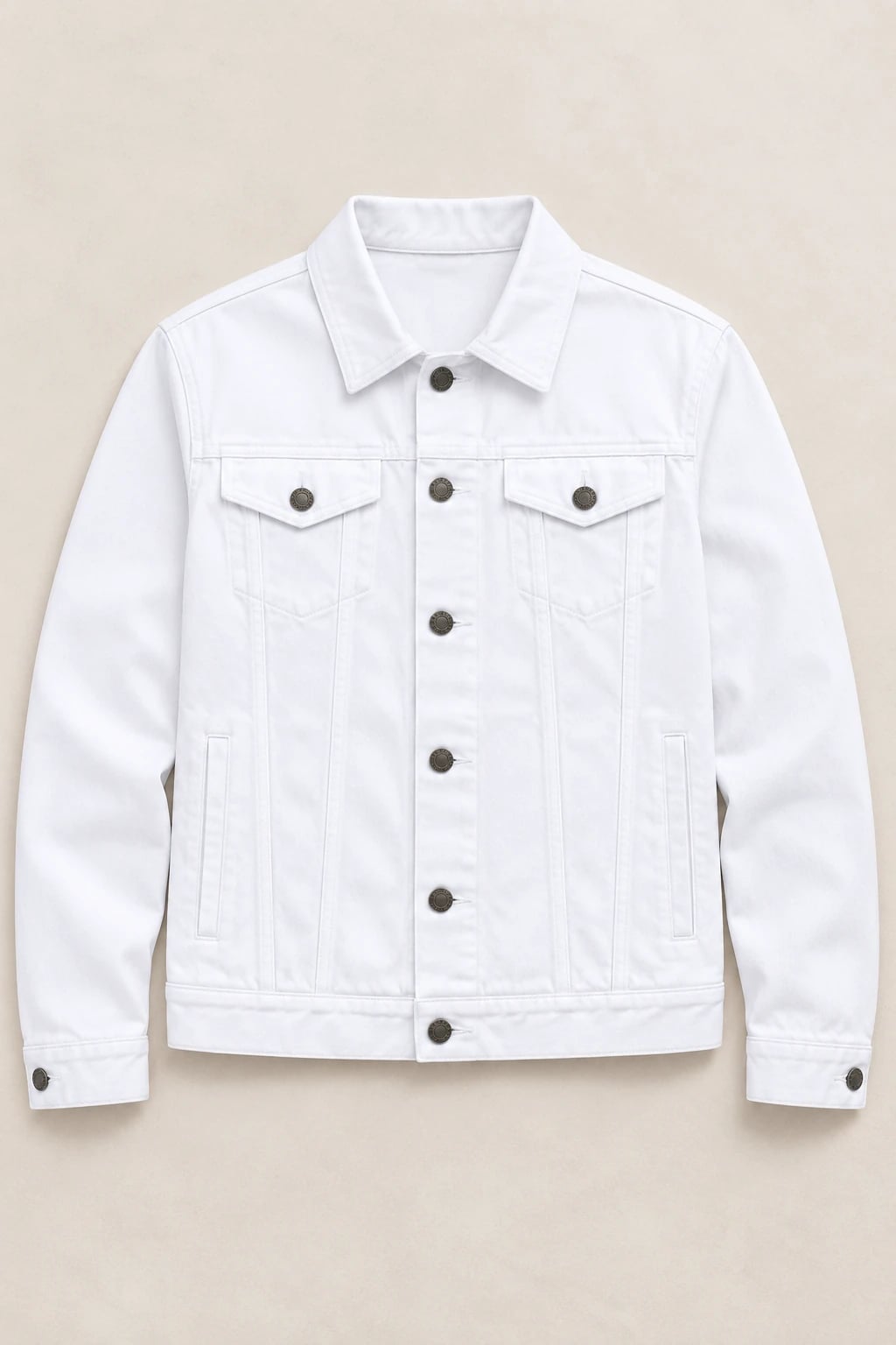 Custom Men's White Flap-Pocket Denim Jacket — front — custom design visualization