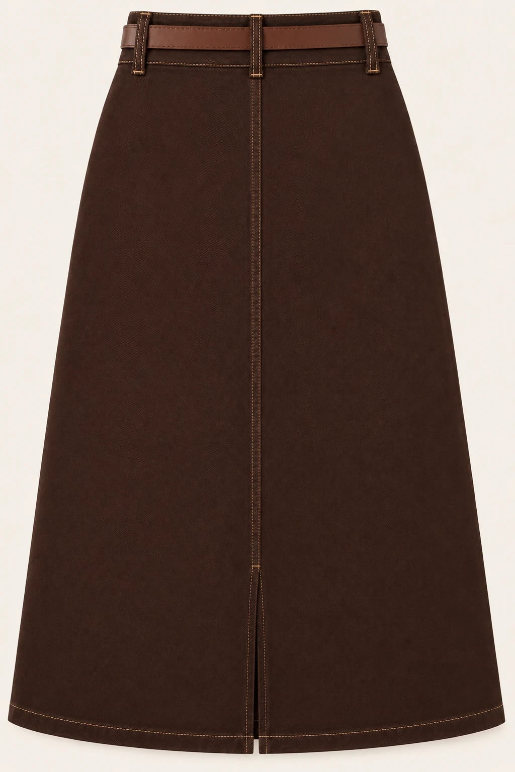 Custom Women’s Brown Patch-Pocket Denim Midi Skirt — back — custom design visualization