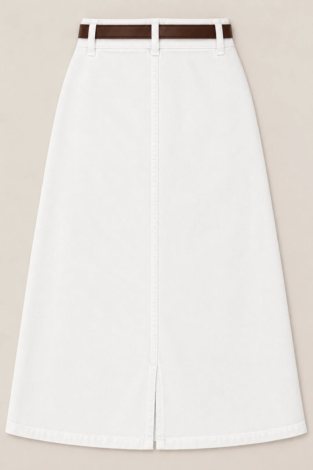 Custom Women’s White Patch-Pocket Denim Midi Skirt — back — custom design visualization