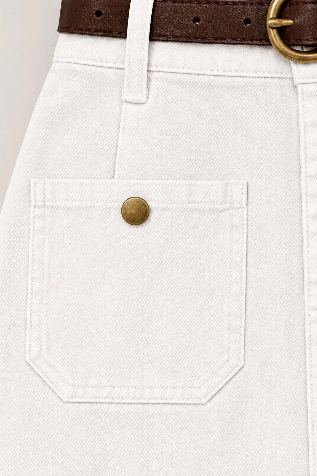 Custom Women’s White Patch-Pocket Denim Midi Skirt — detail — custom design visualization