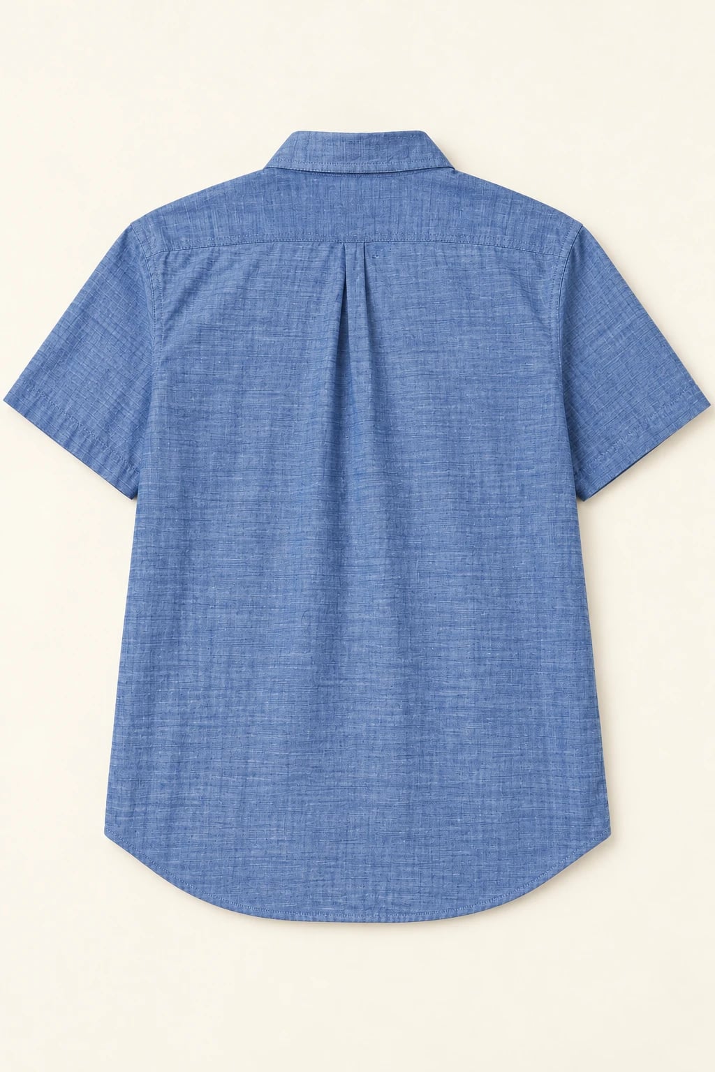 Custom Men's Blue Short Sleeve Chambray Button Pocket Shirt — back — custom design visualization