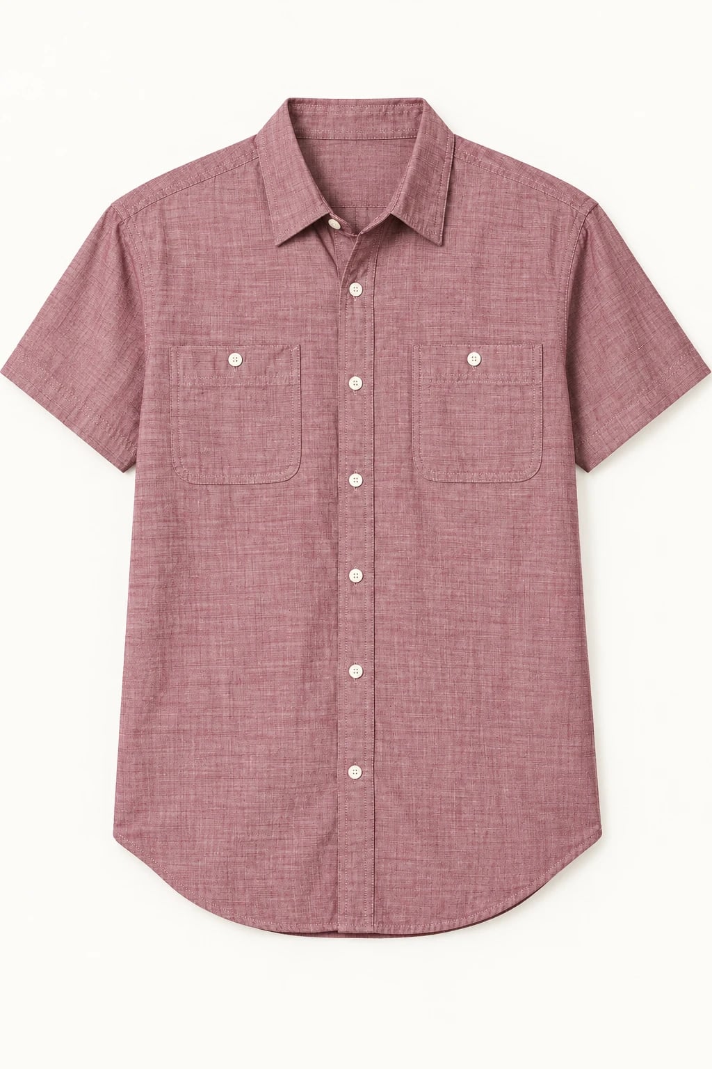 Custom Men's Burgundy Short Sleeve Chambray Button Pocket Shirt — front — custom design visualization