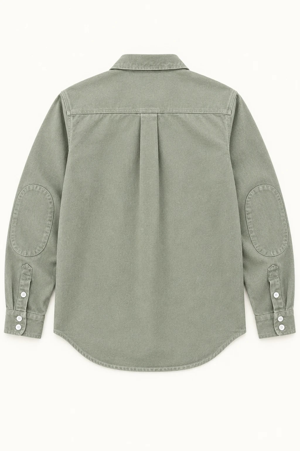 Custom Men’s Light Olive Elbow-Patch Denim Overshirt — back — custom design visualization