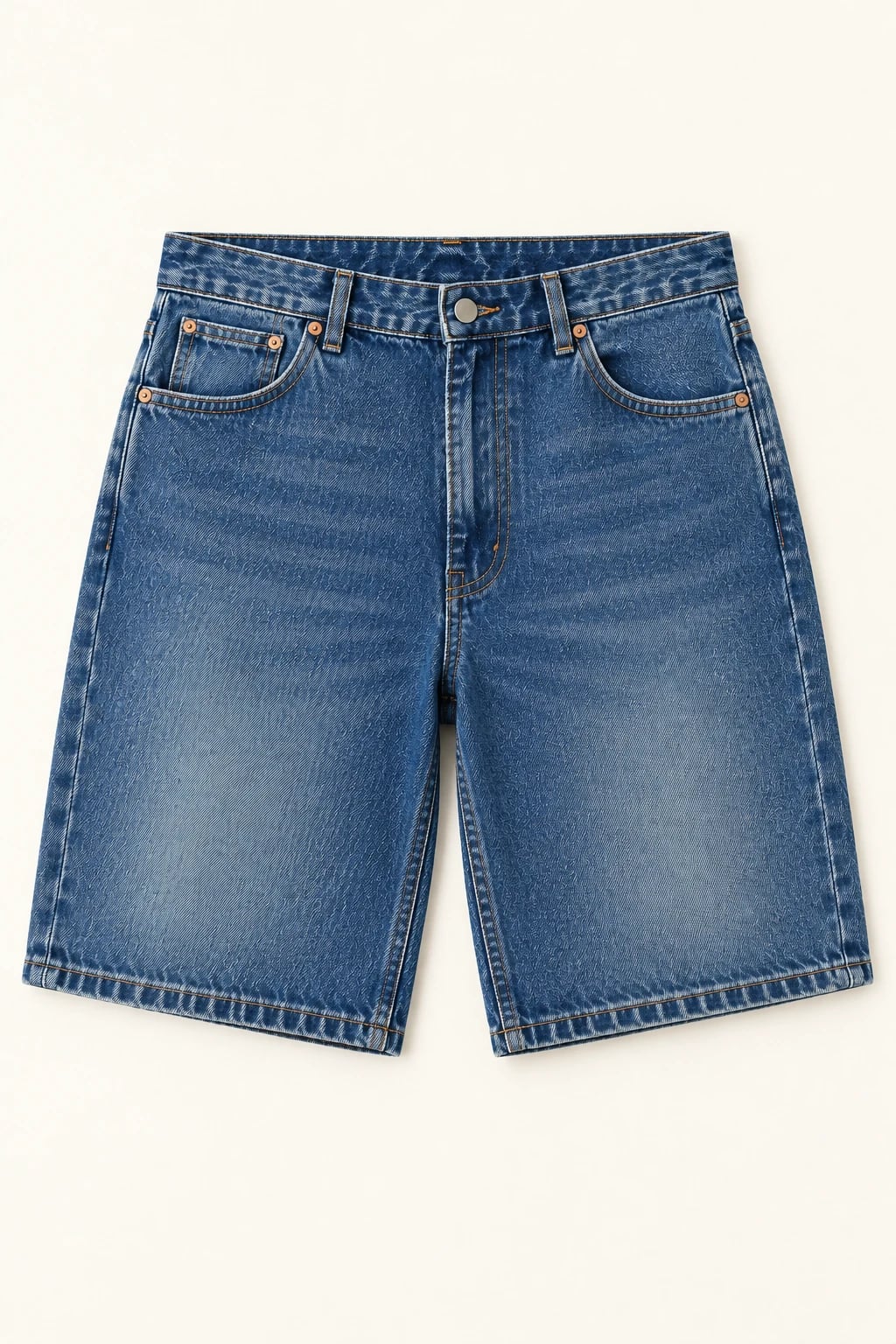 Custom Men's Vintage Blue Relaxed Denim Shorts — front — custom design visualization