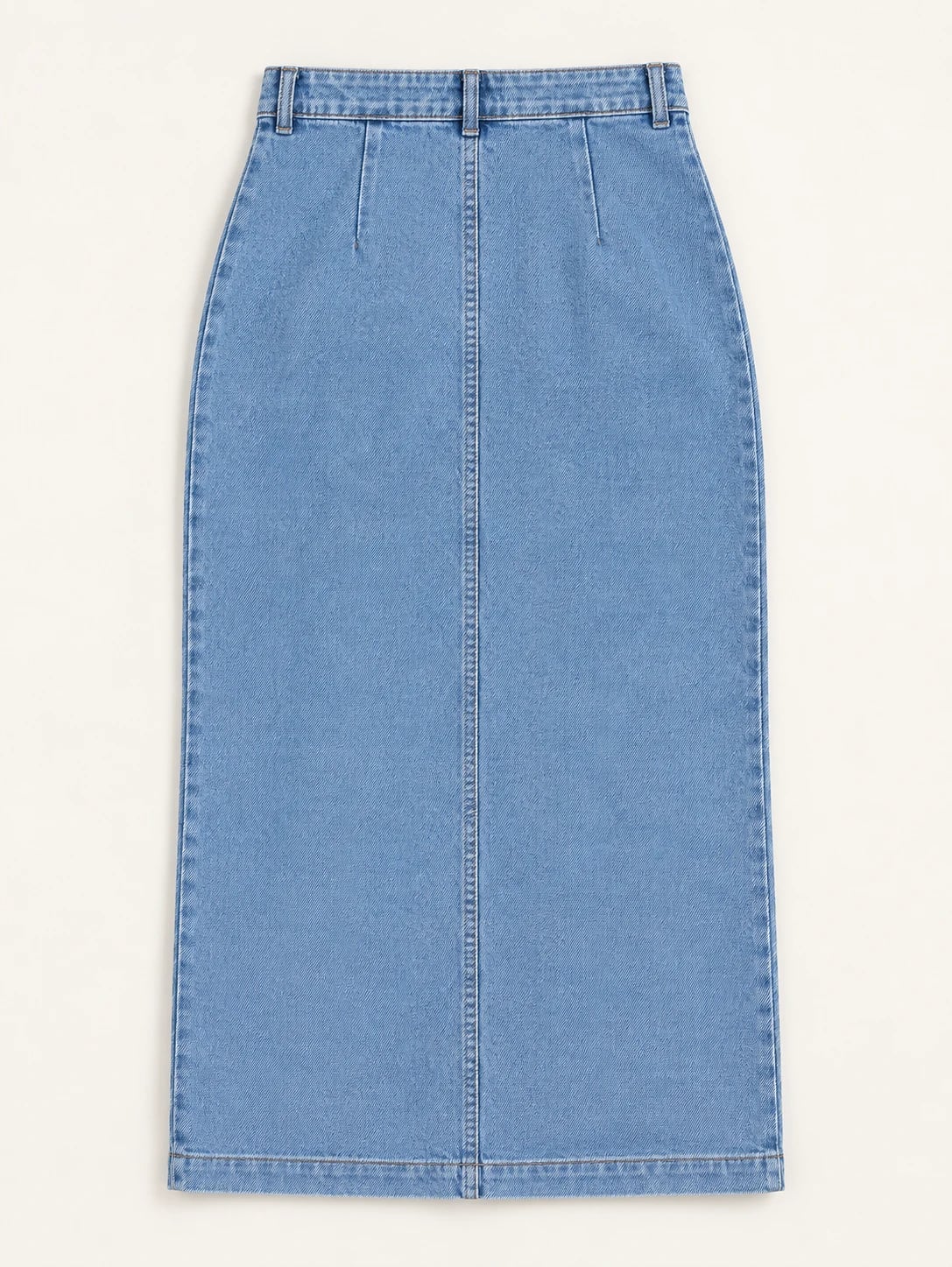 Custom Womens Medium Wash Button-Front Denim Pencil Midi Skirt — back — custom design visualization