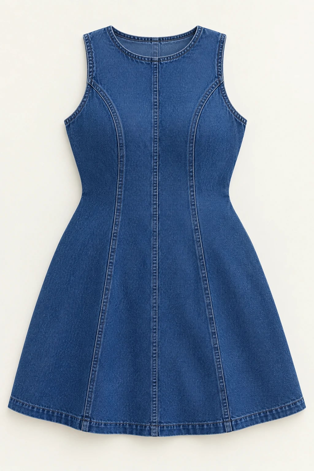 Custom Plus Size Washed Blue Princess Seam Denim Dress — front — custom design visualization