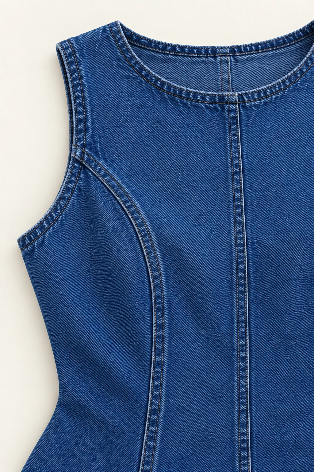 Custom Plus Size Washed Blue Princess Seam Denim Dress — detail — custom design visualization