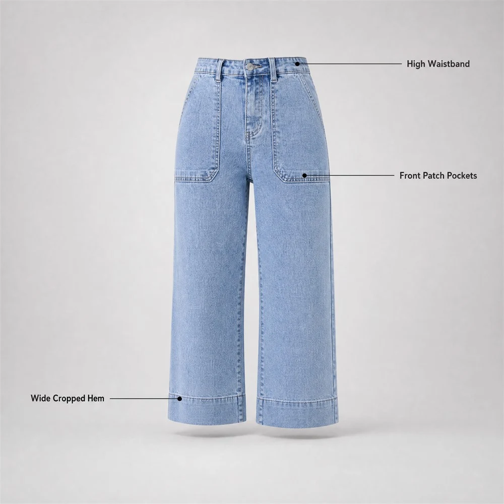 Wide Leg High Waist Textured Jeans for Women — product detail 3