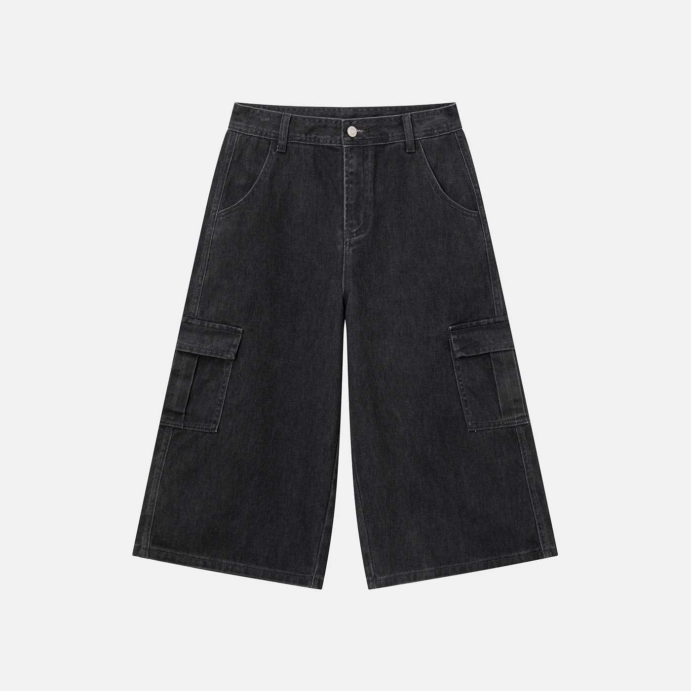 Women's Non-Stretch Cargo Jeans High Waist Textured Denim Pants — product detail 3