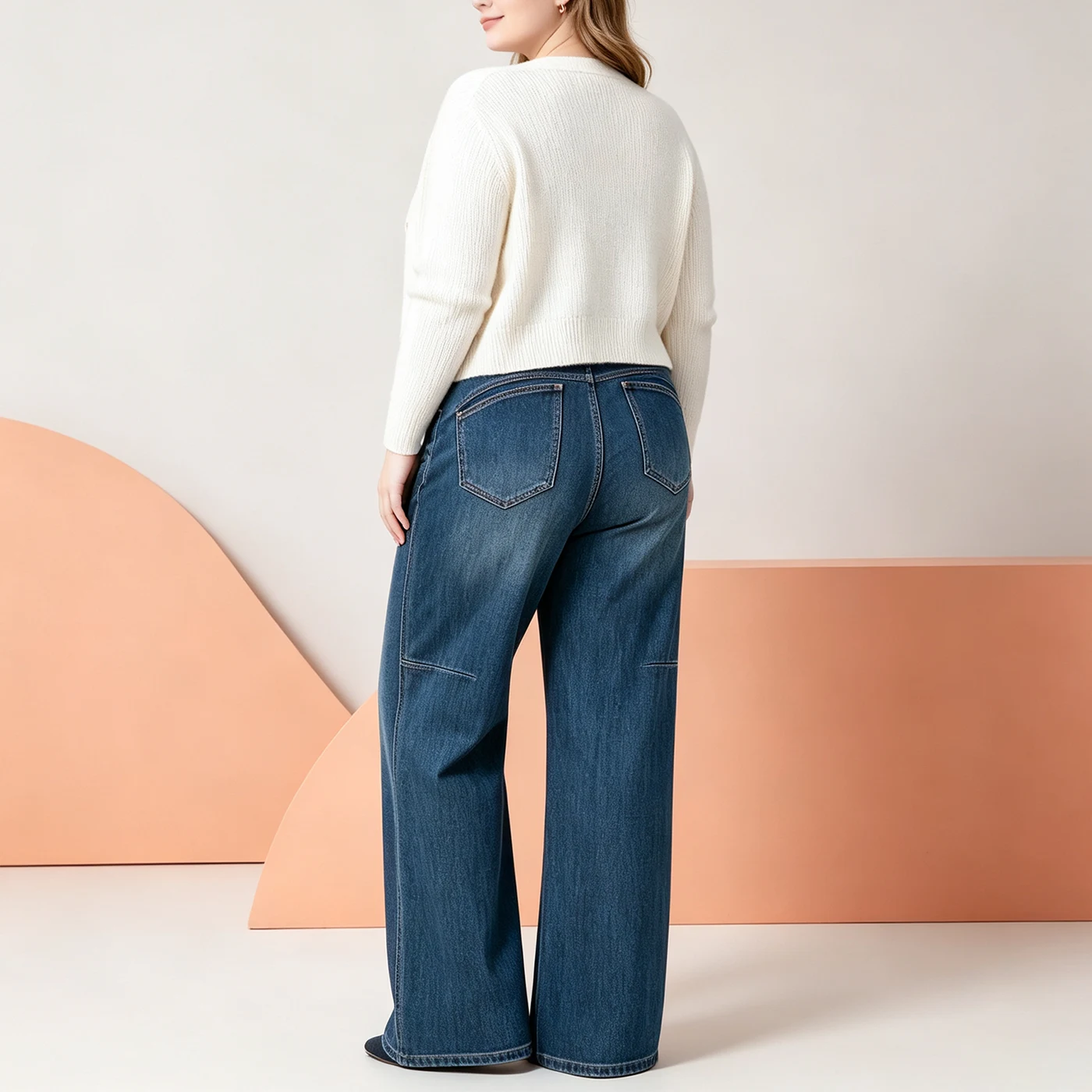 Women's Stretch Straight Leg Jeans Blue Loose Denim Pants — product detail 1