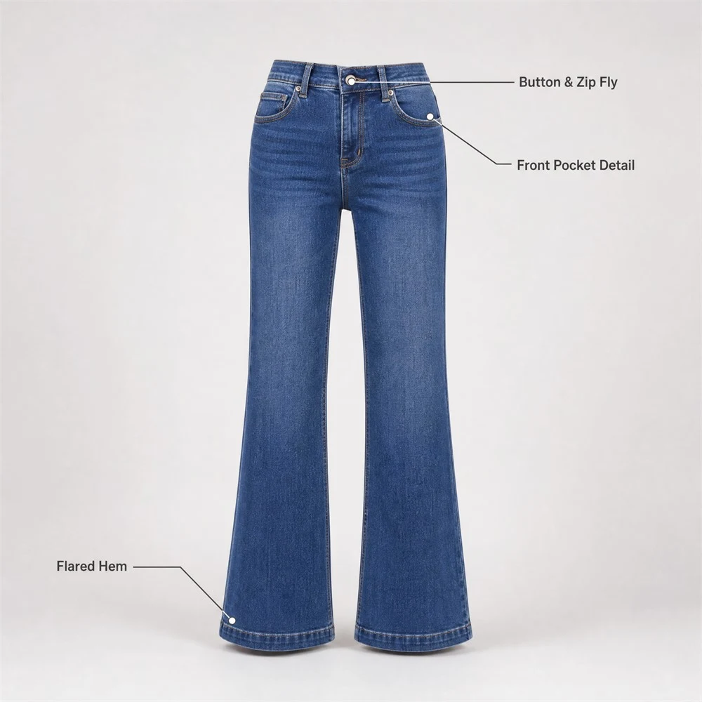 Women's Flared Bootcut Jeans High Waist Textured — product detail 1