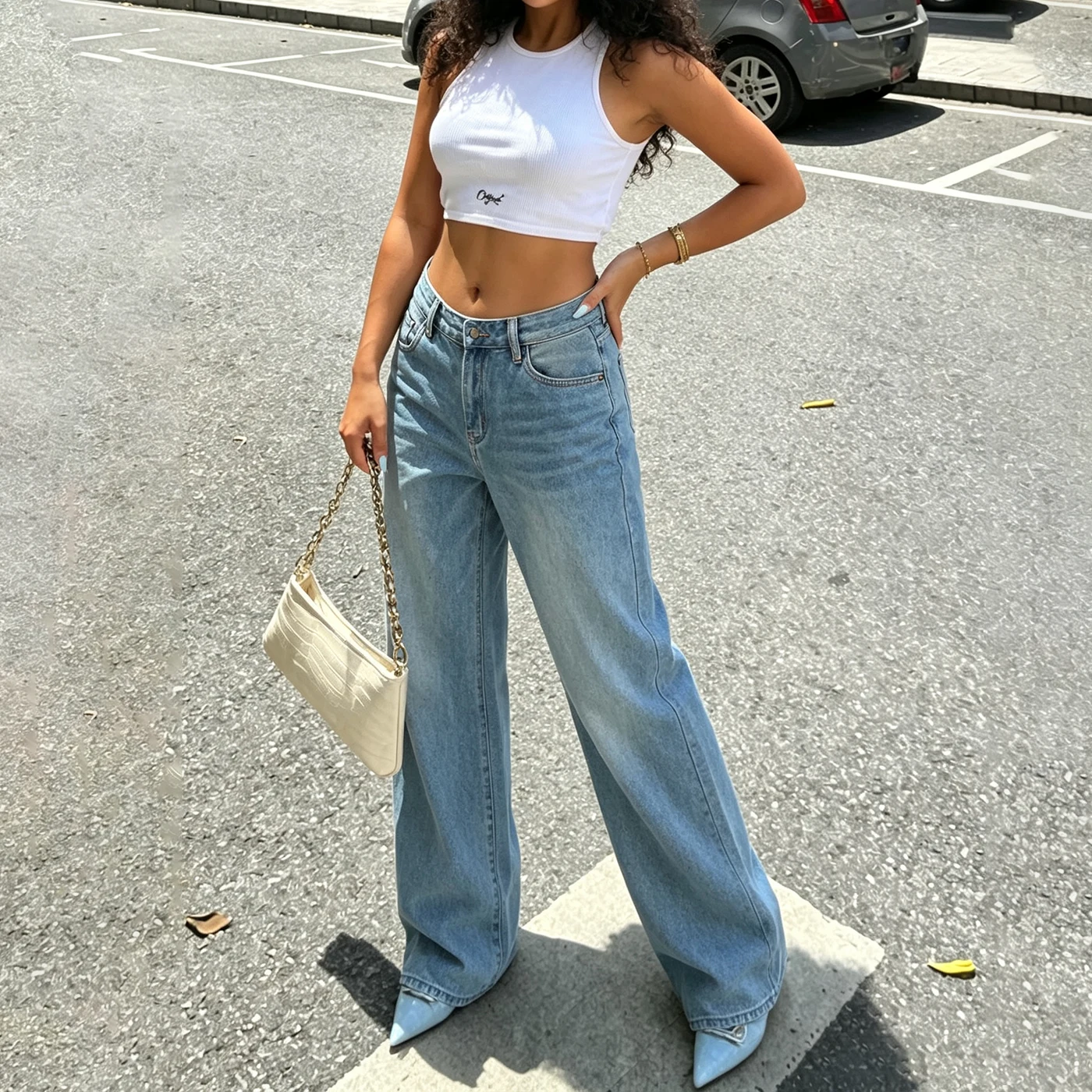 Women's Stretch Straight Leg Jeans Blue Denim Pants — product detail 1