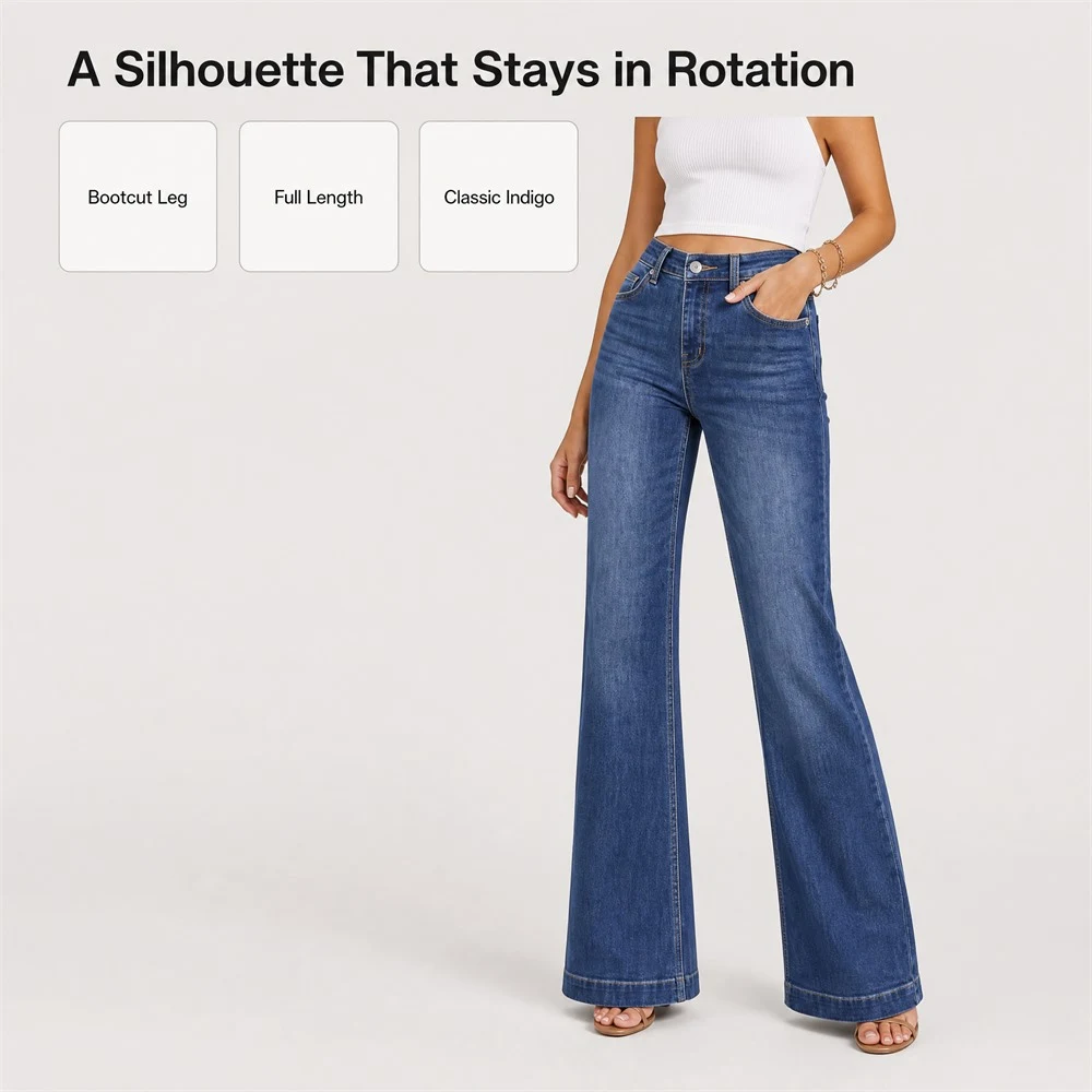 Women's Flared Bootcut Jeans High Waist Textured — product detail 2