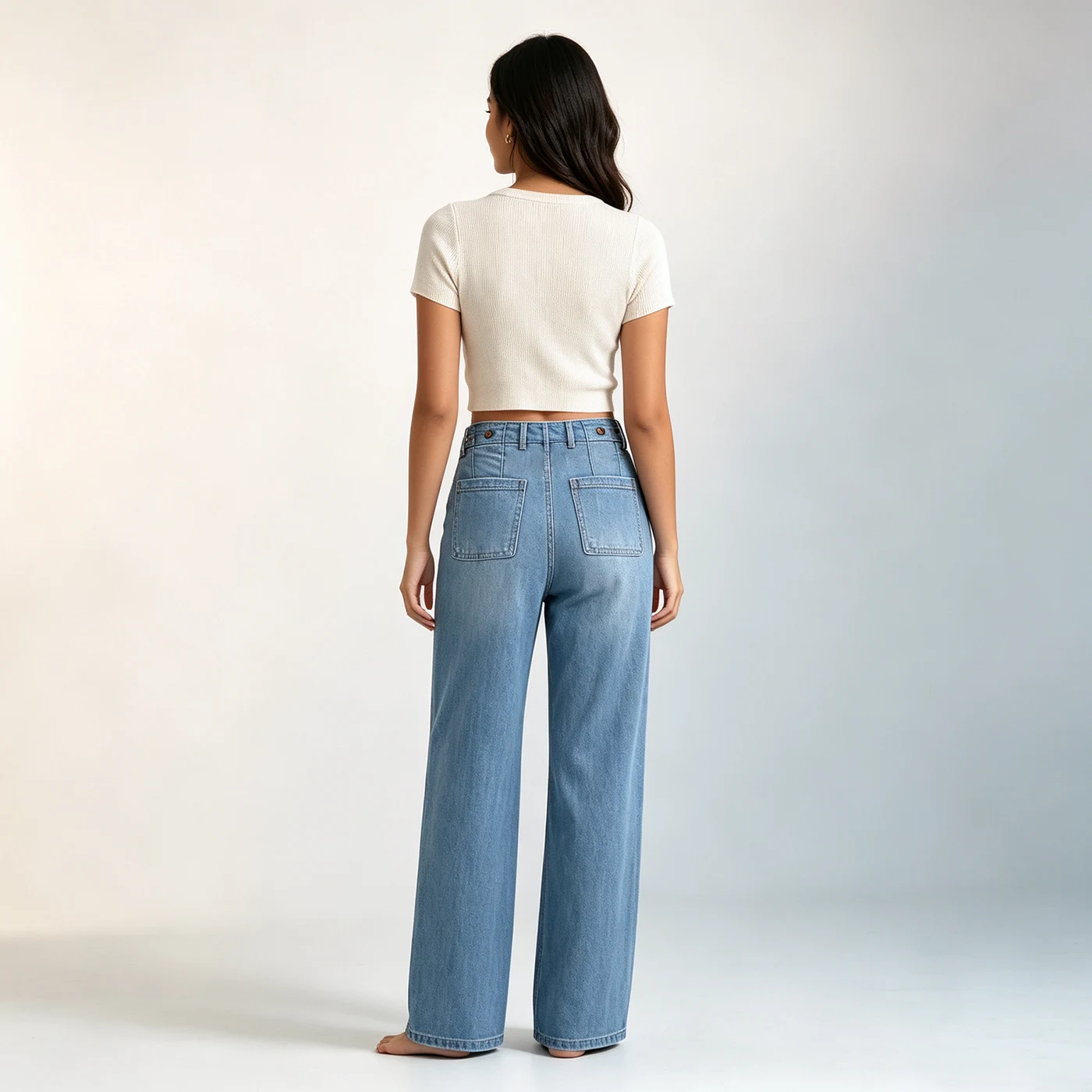 Women's Stretch Wide Leg Jeans High Waist Vintage Textured Denim Pants — product detail 1