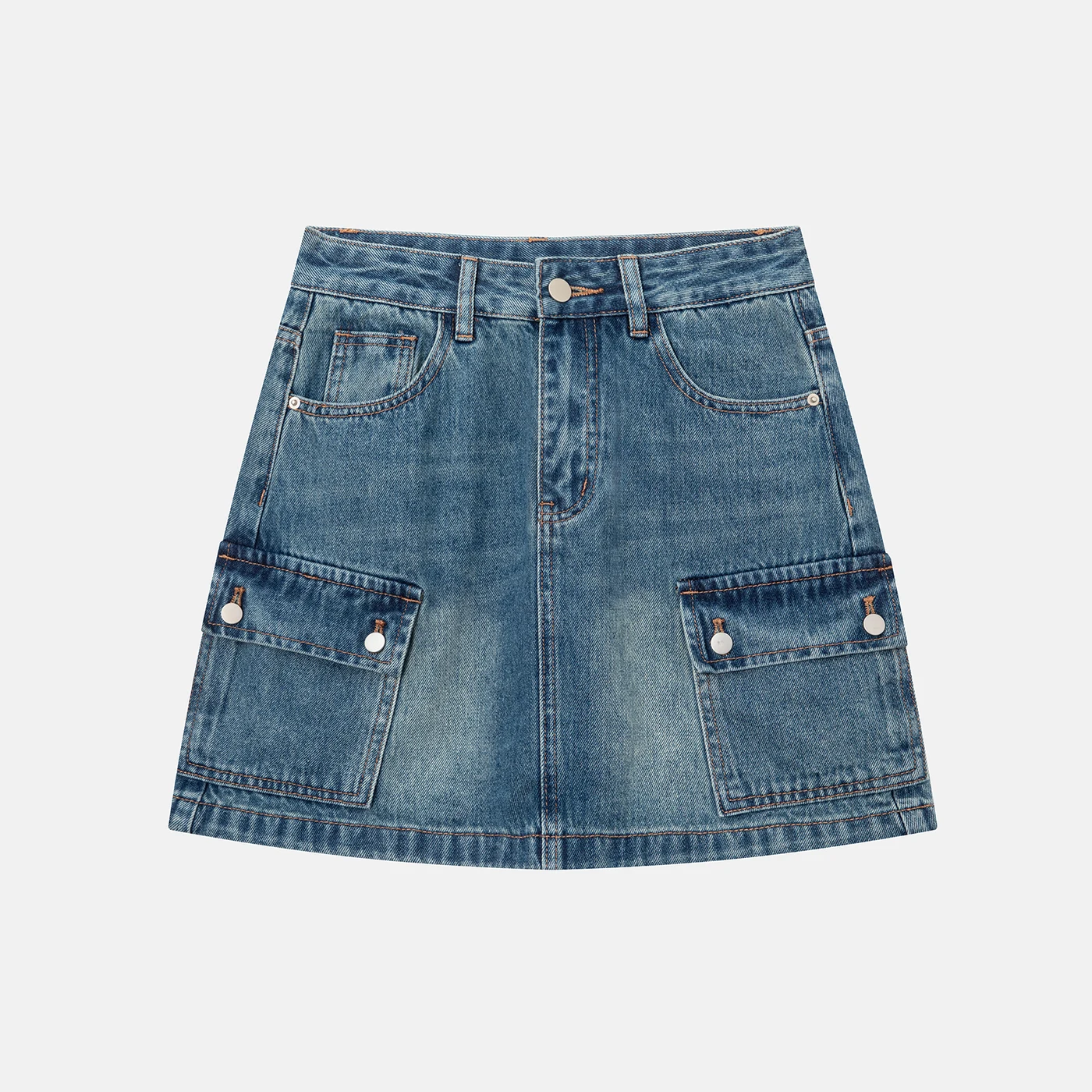 Women's Non-Stretch Denim Cargo Mini Skirt High Waist Washed Multi-Pocket — product detail 3